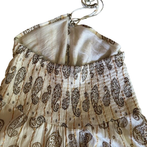 Boho-Chic Halter Dress Beige Paisley Print Lightweight Festival Resort Wear NWT - Picture 7 of 11